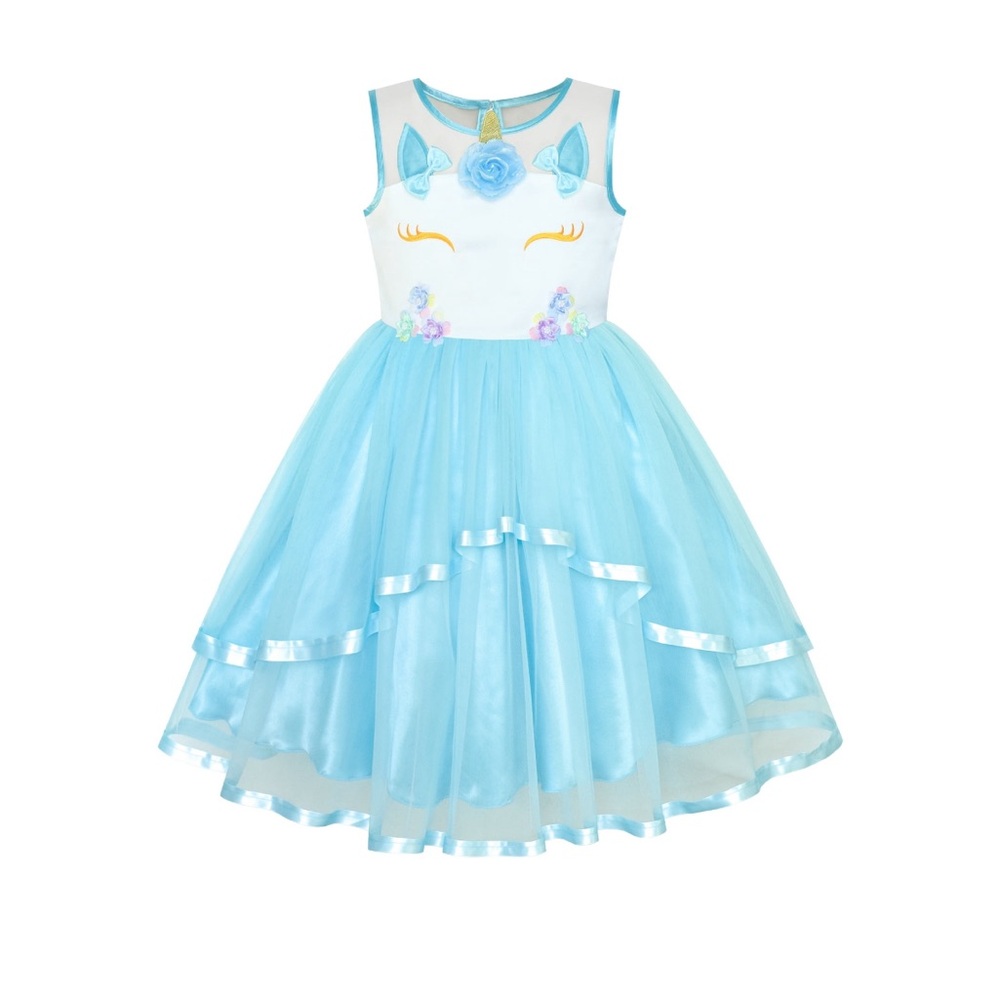 Girls Dress Unicorn Pageant Holiday Blue Tutu Princess Dress